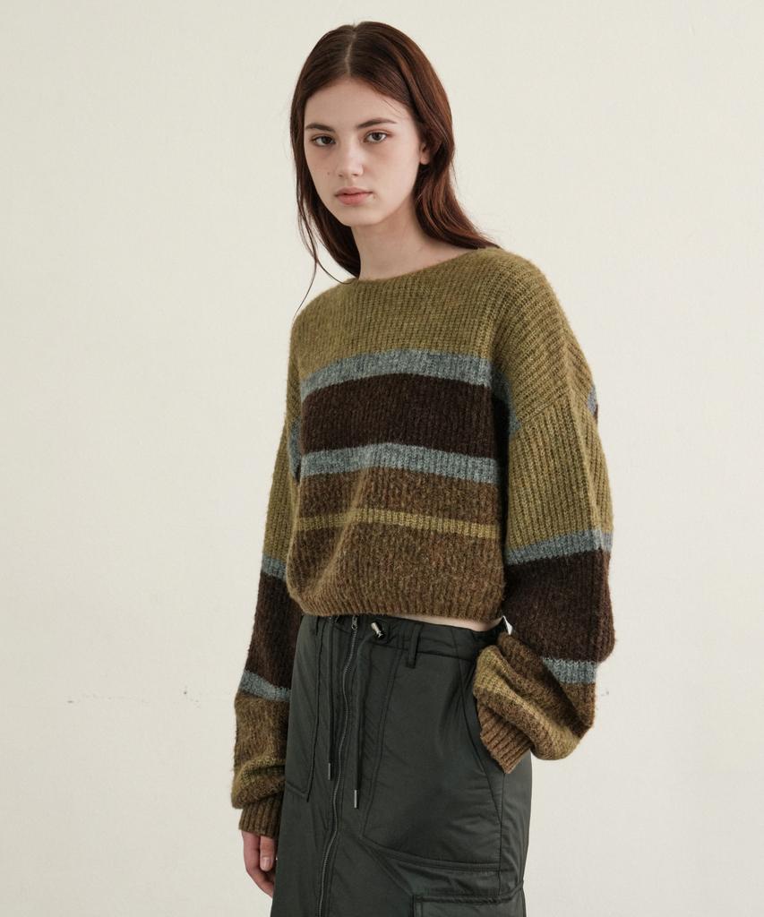 HELEMENT Women'S Striped Crop Knit (Khaki)