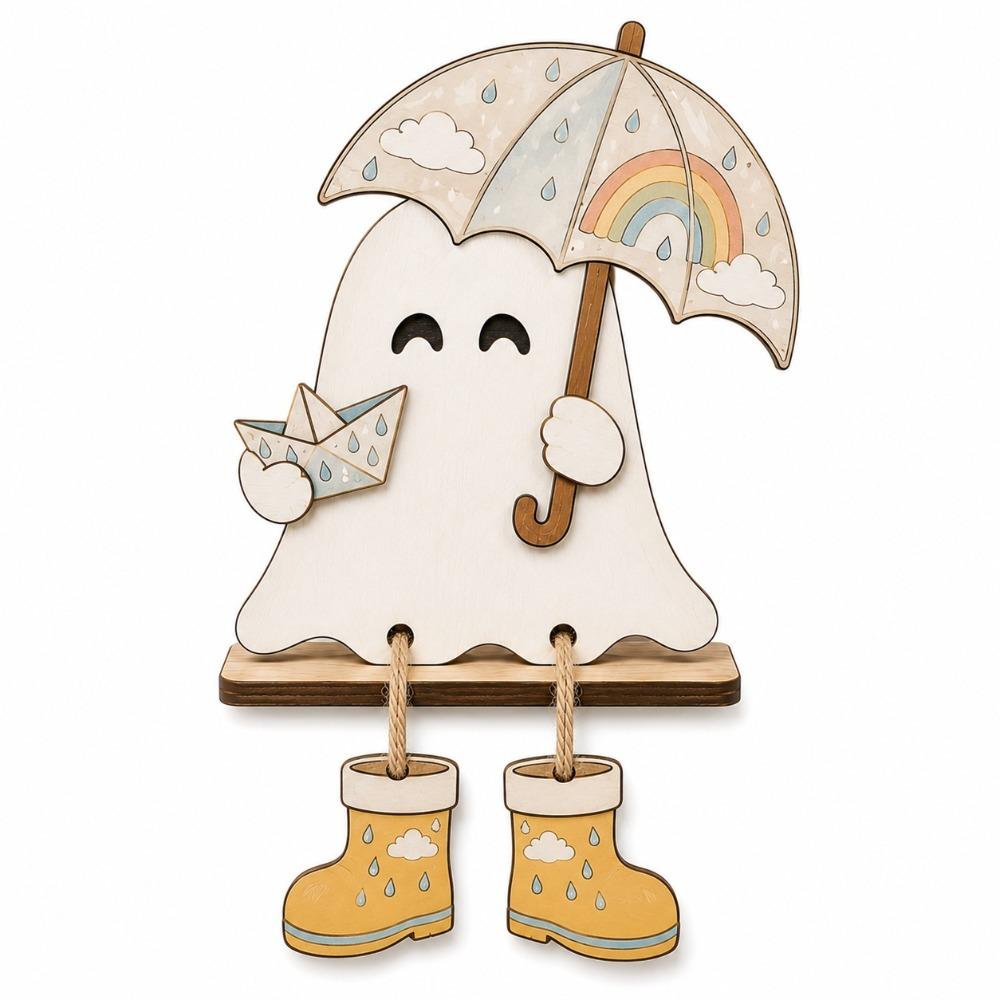 Fun Shape Halloween Wooden Ghost Signs Handmade Ghost Table Ornament Bedroom Decor