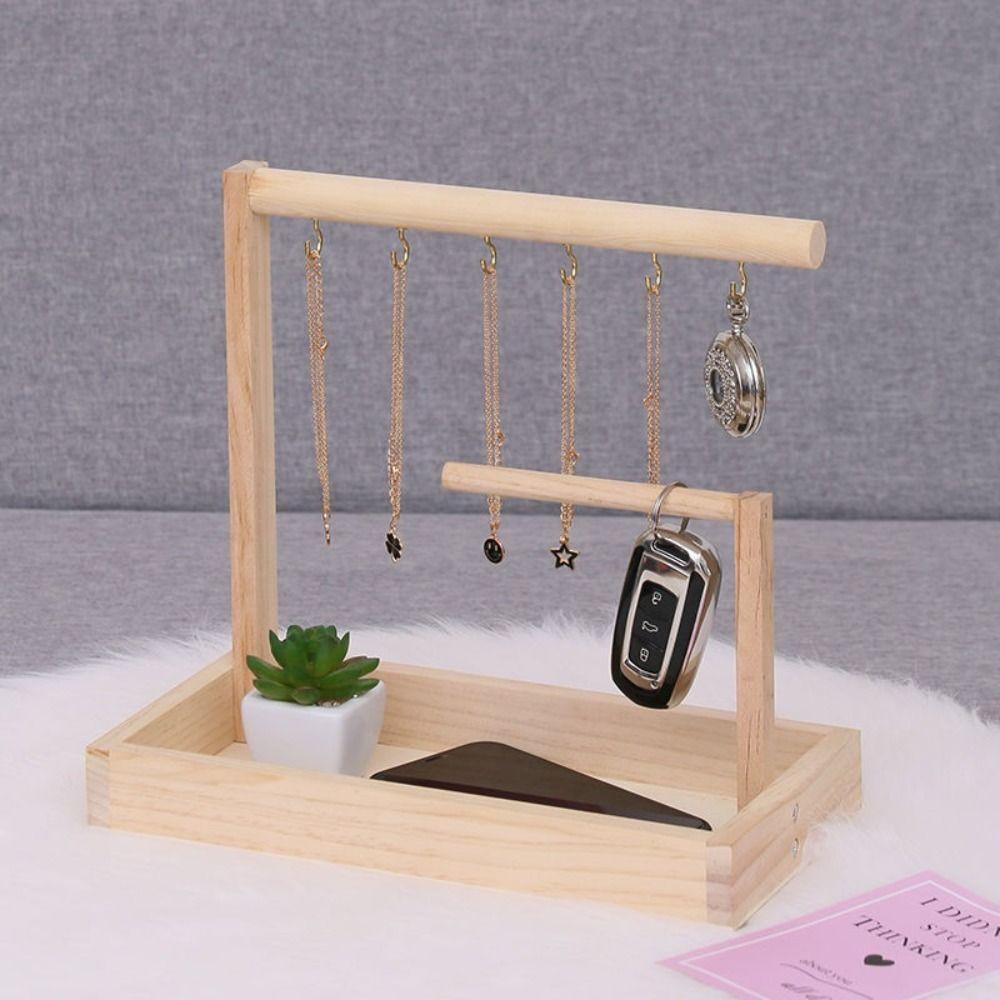 With Hooks Key Storage Rack Wooden Bathroom Shelf Jewelry Display Plate Earrings Pendants