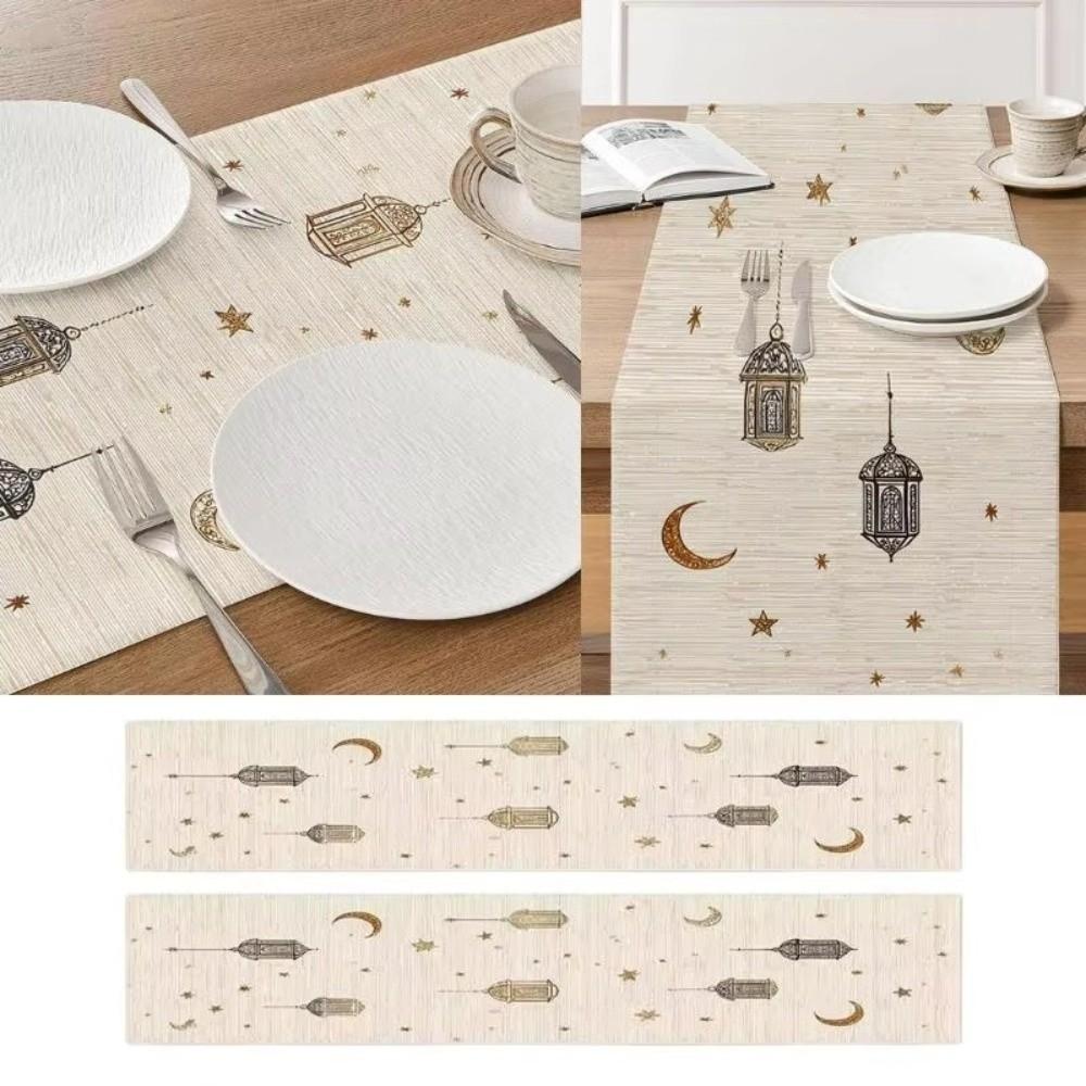 Vintage Moon Star Table Runner Washable Dinner Table Cloth Ramadan Table Runner Kitchen