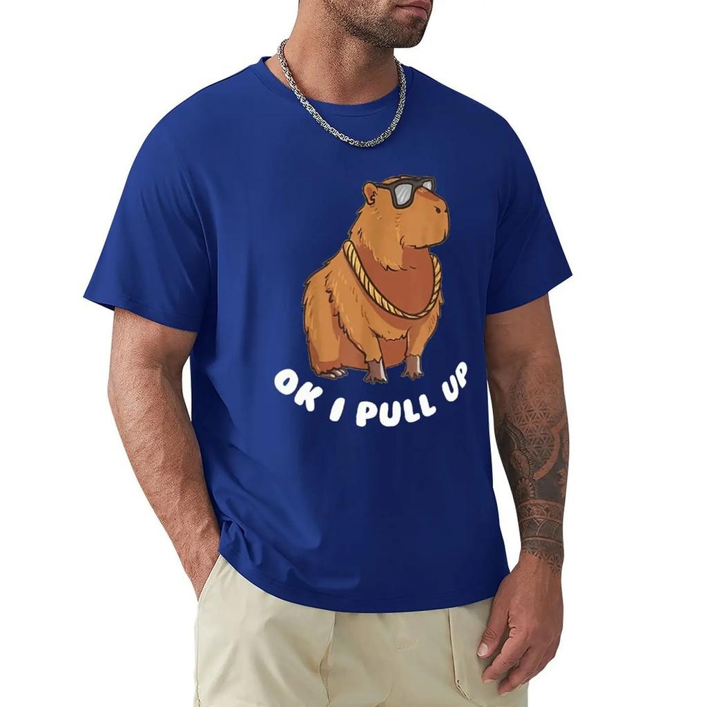 Capybara Glasses Ok I Pull Up Забавные милые футболки с животными Футболки с мультяшной графикой Крутая одежда с коротким рукавом Уличная одежда Футболки