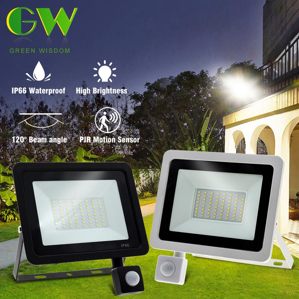 LED Floodlight PIR Motion Sensor White IP66 AC220V Exterior Projector Spotlight SMD2835 Outdoor Lighting Floor Lamp