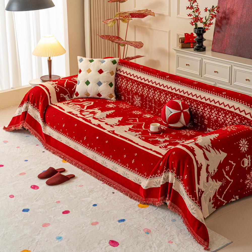 Sofa Cover Chinese Style Red Festive Wedding Decoration Chenille Sofa Towel Furniture Dust Cover Home Textile