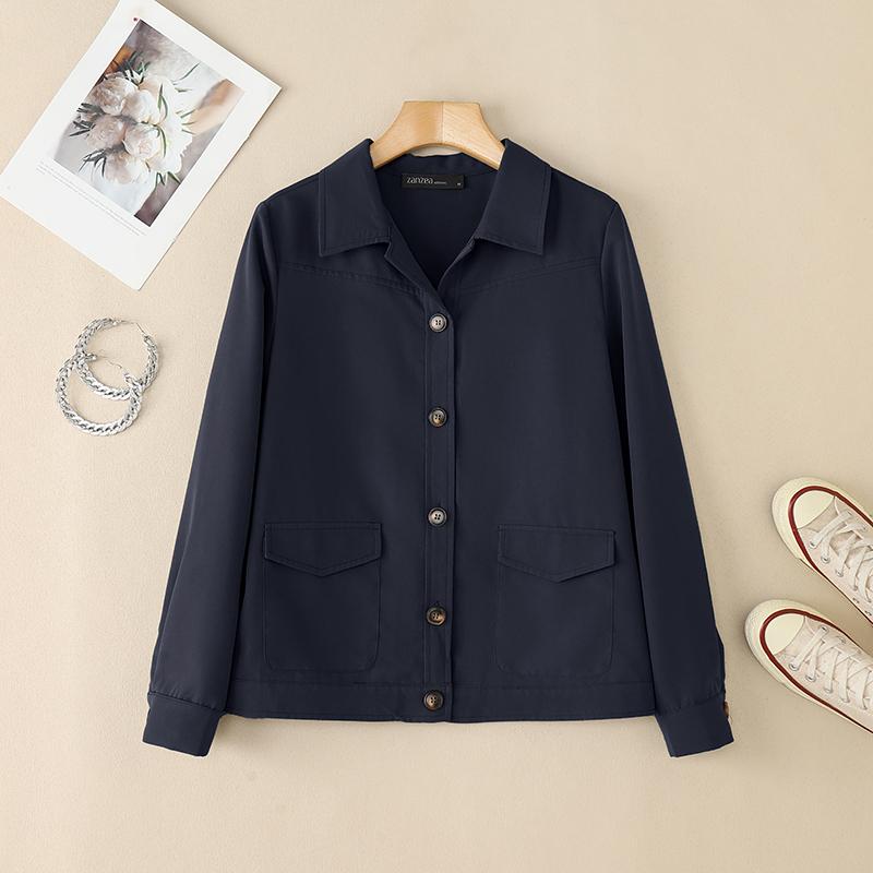 ZANZEA Женская повседневная осенняя блузка с отложным воротником и длинным рукавом