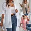 Spring and Summer Women Elegant Knitted Cardigan Hollow Out Short Sleeved Sun Proof Tops for Women