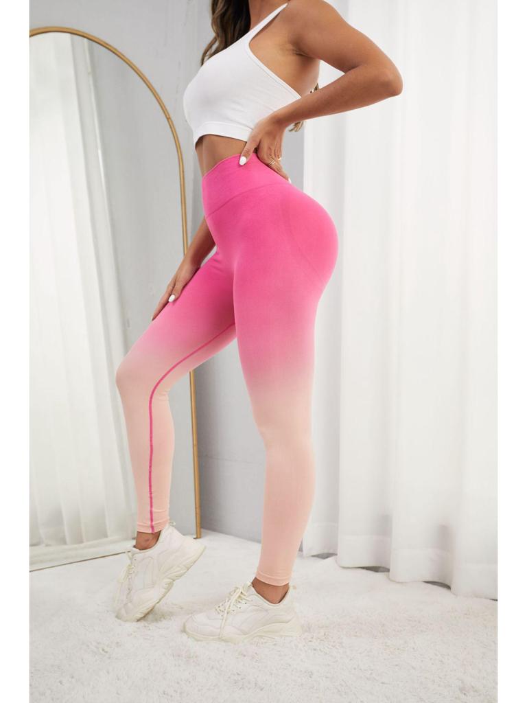 Персиковые леггинсы для йоги с высокой талией и градиентом - Быстросохнущие и дышащие для весенних тренировок в зале