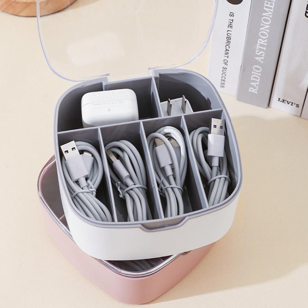 1pc-Data Cable Storage Box, Dust-proof Split Charging Cable Storage and Management Box, Plastic Desktop Phone Charging Cable Sor