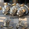 Manyjoy Новый нержавеющий стальной животный голова тигра мужская клетка для пениса устройство целомудрия кольца для блокировки спермы эротические секс-игрушки для мужчины гея