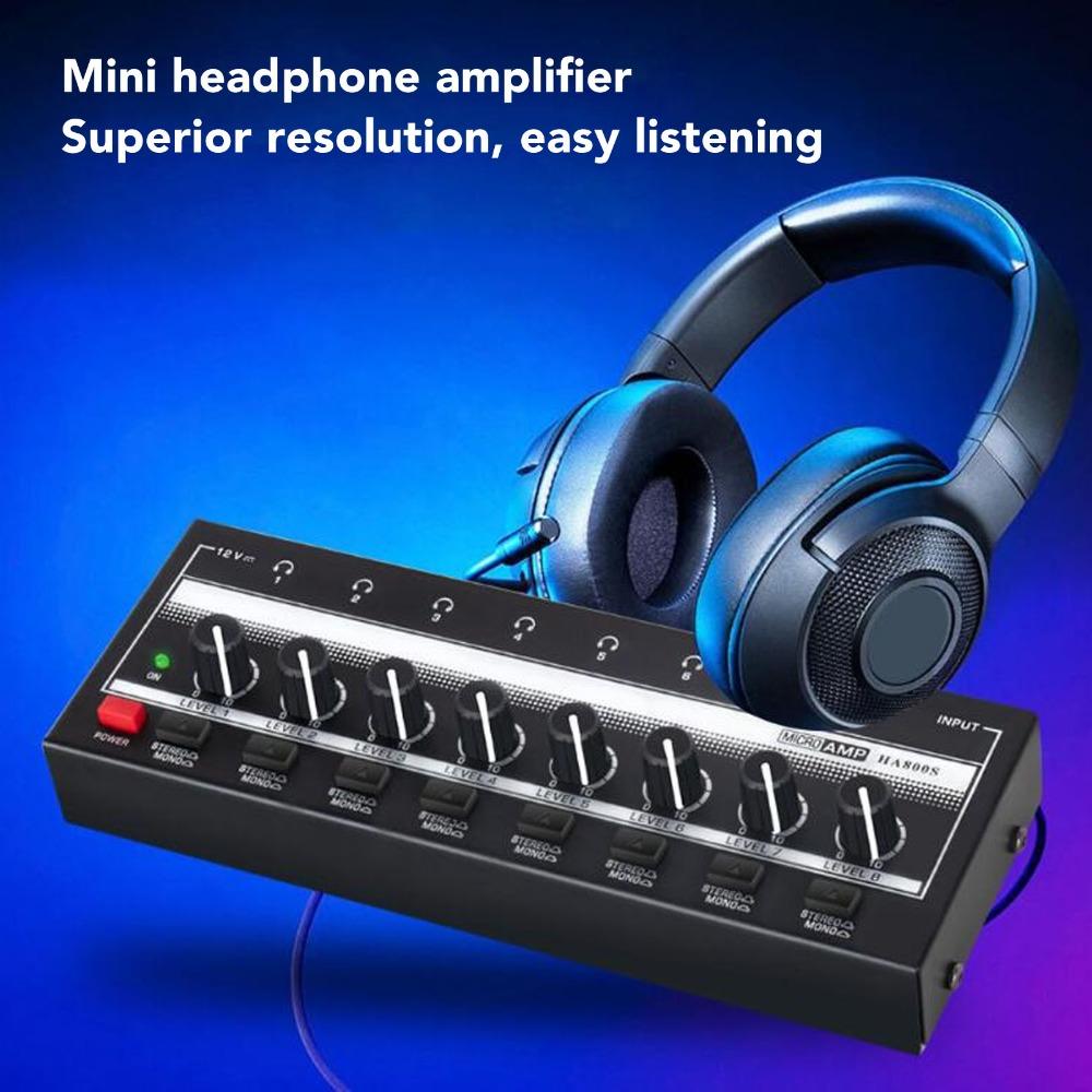 1/4" TRS Input/Output Stereo Headphone Amplifier 8-Channel Audio Mixer Studio Recording