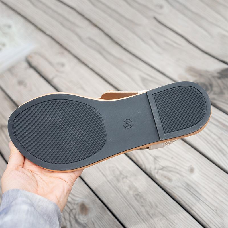 Fashion Bohemian Style Flat Sandals for Women Large Pearl Shiny Crystal Decor Clip Toe Slippers Summer Plus Size Comfort Light Sandals