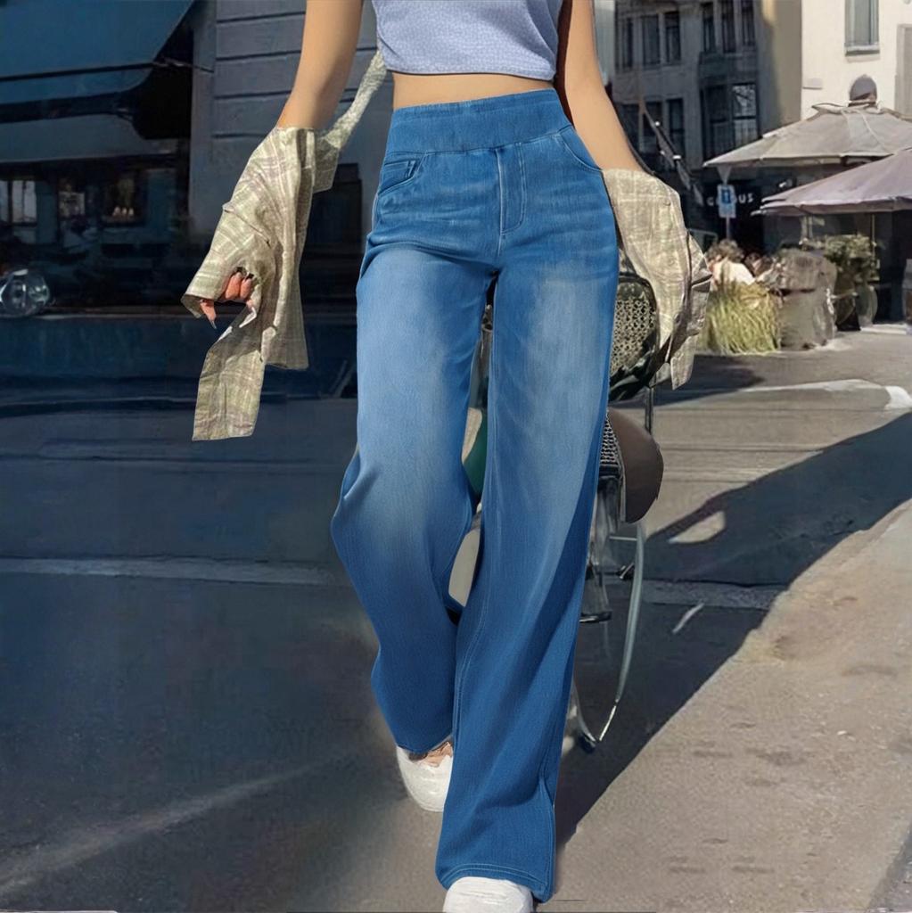 Women's Casual Loose Comfortable Fashionable Solid Color Wide-leg Jeans