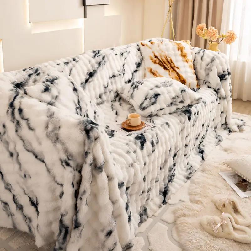 Зеленый мягкий нескользящий плюшевый диван, полное покрытие, плюшевая толстая теплая универсальная подушка, однотонный цвет, 2-3-местный диван, одеяло, коврик, домашний декор