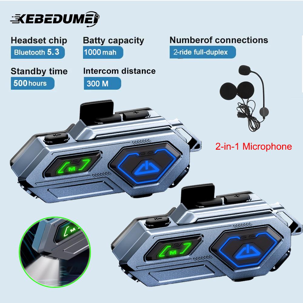 KEBEDUMEI Motorcycle Helmet Intercom Bluetooth 5.3 Interphone Wireless Intercomunicador Headset Waterproof Handsfree Headphone