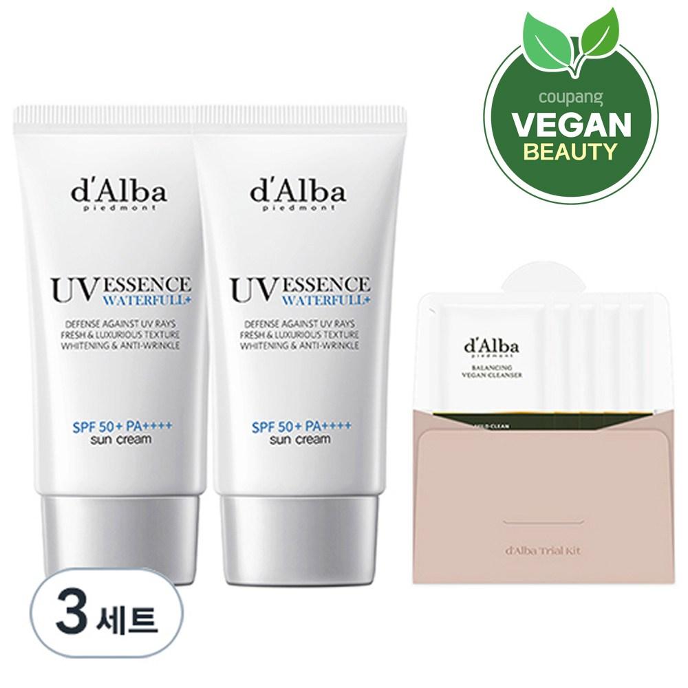 d'Alba Waterful Essence Sun Cream SPF50+PA++++ 50ml 2pcs + Balancing Vegan Gel Cleanser 15ml, 50ml, 3 Sets