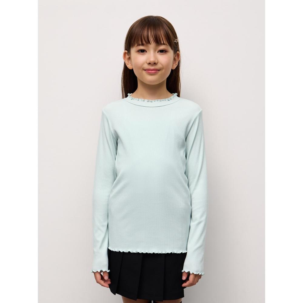 GU by Uniqlo Теплая женская футболка в рубчик с воротником-ободком, 12 рукавов
