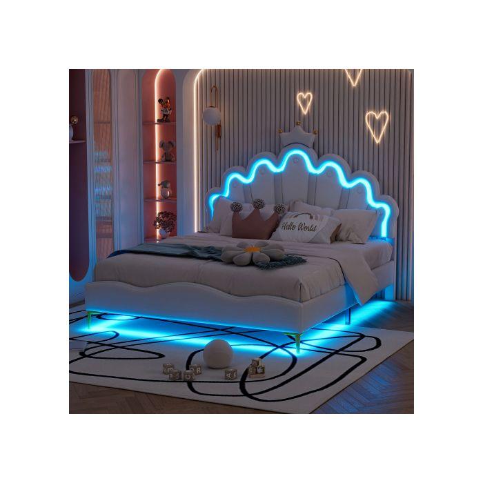 Lit double - MUVOE - 140x200 cm - Cuir PU - LED réglable - Design nuage