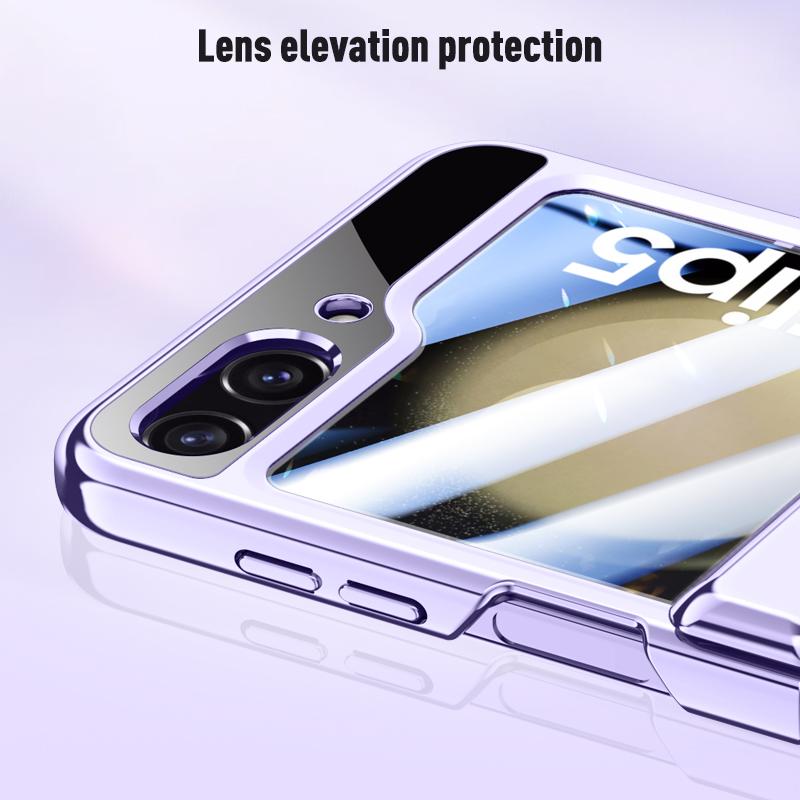 Для Samsung Galaxy Z Flip 5 Flip4 5g гальванический шарнирный чехол Прозрачный жесткий ПК противоударный защитный прозрачный чехол с передней пленкой