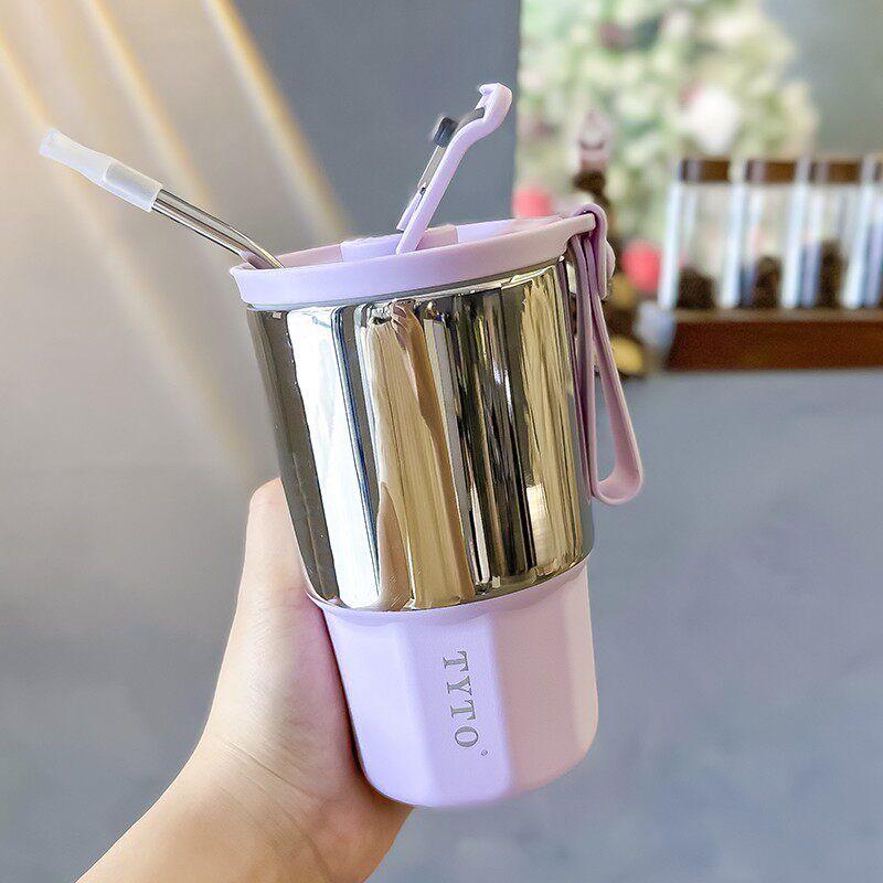 Large Capacity Vacuum Cup 2024 New Arrival Large Ice Cup Portable Vehicle-Borne Cup with Straw Summer Ins Traveling Vacuum Cup