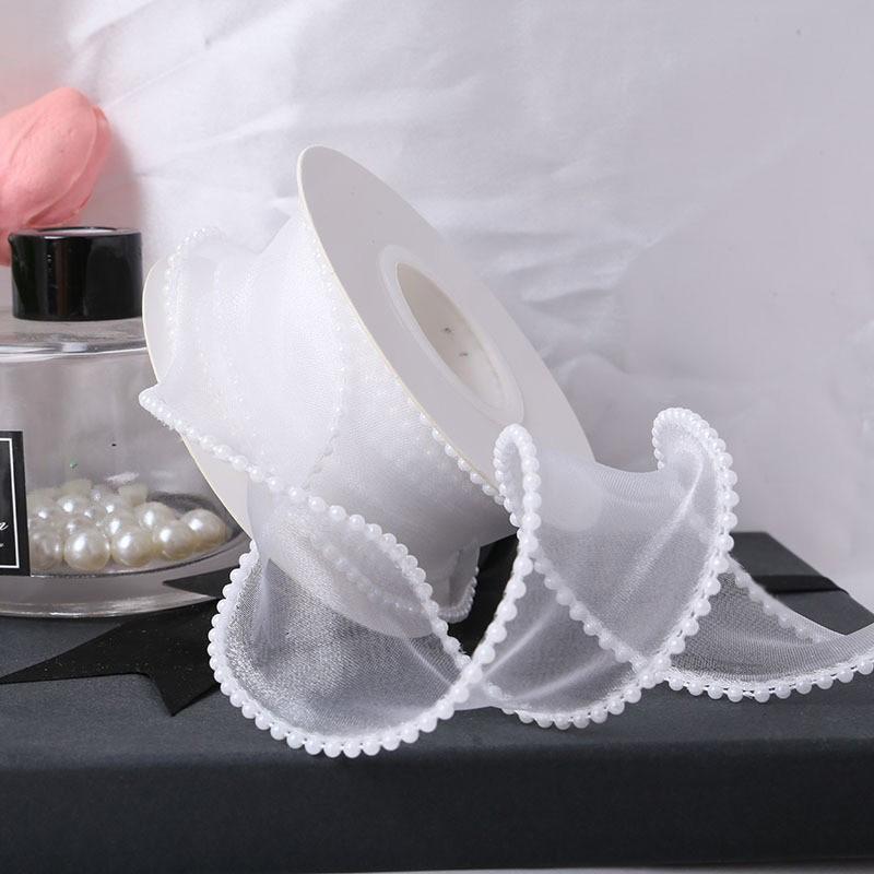 5 Yards Wrapping Ribbon DIY Mesh Gauze 4cm Fish Tail Yarn Solid Color Silk Pearl Edge Flower Bouquet Packaging