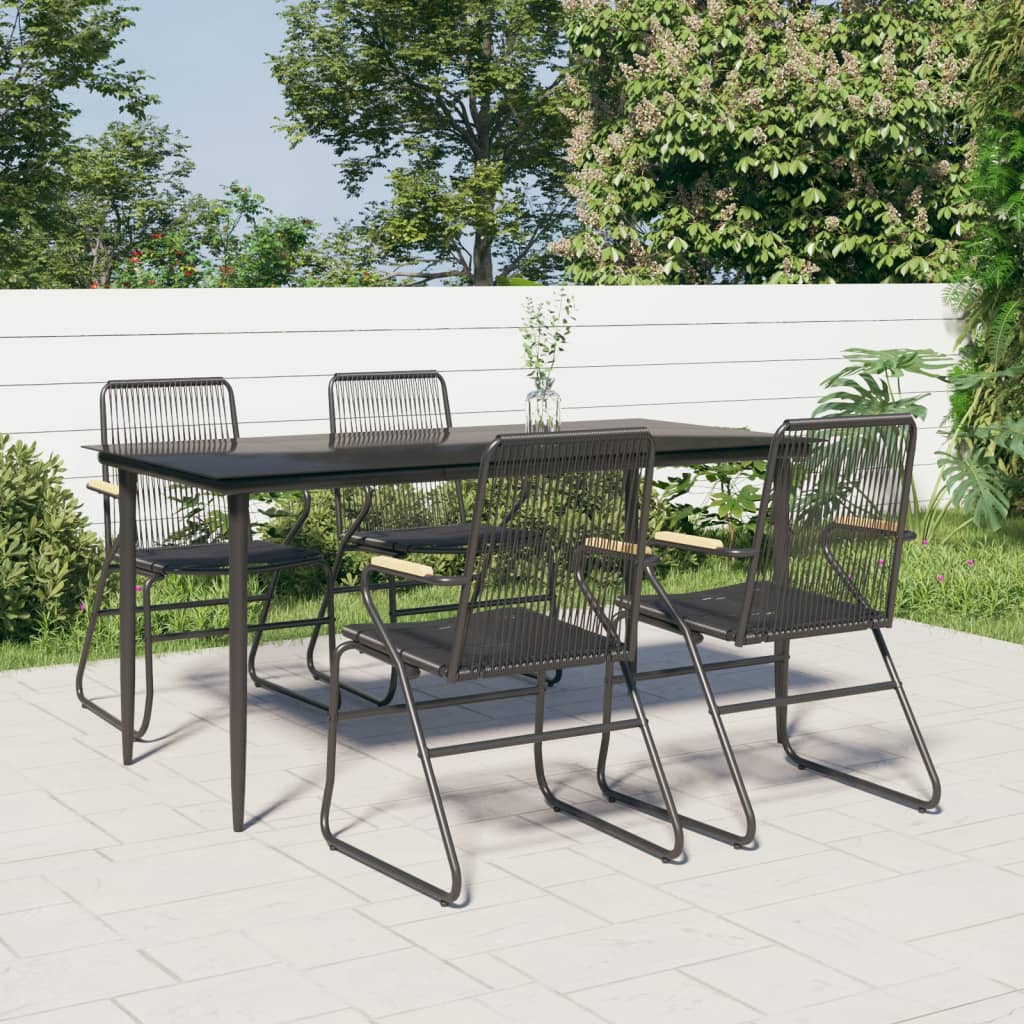 5-Częściowy Zestaw Mebli Ogrodowych, Czarny, Rattan Pvc