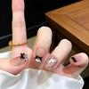 Чернильная Бабочка Шепчет 2026: Черные накладные ногти в горошек в французском стиле с 3D-бантом и дизайном «Чистое отбеливание»