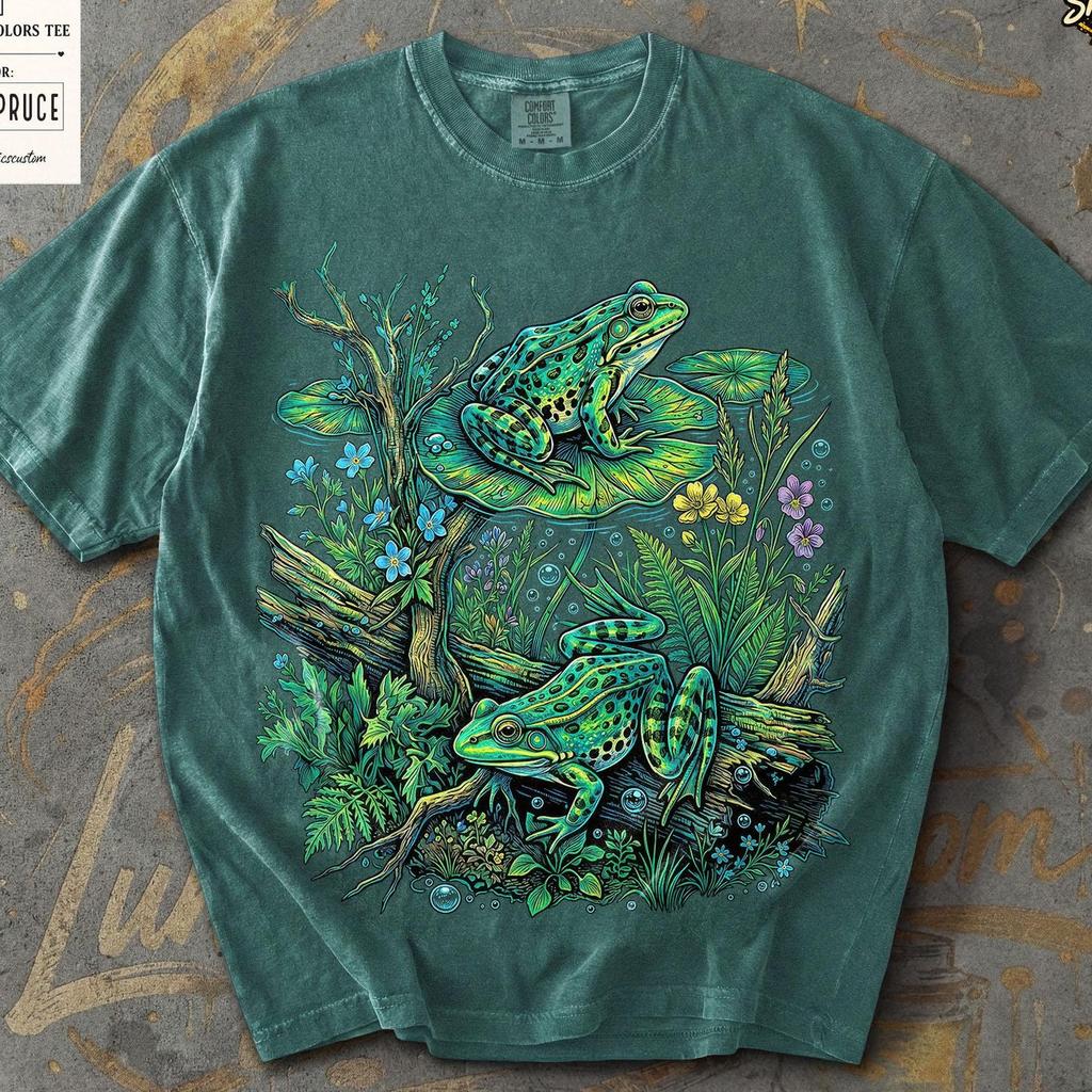 Vintage Woodland Frog T-Shirt, Retro Forest Wildlife Comfort Colors Tee, Nature Illustration Shirt, Cute Earthy Amphibian Top, Cottagecore