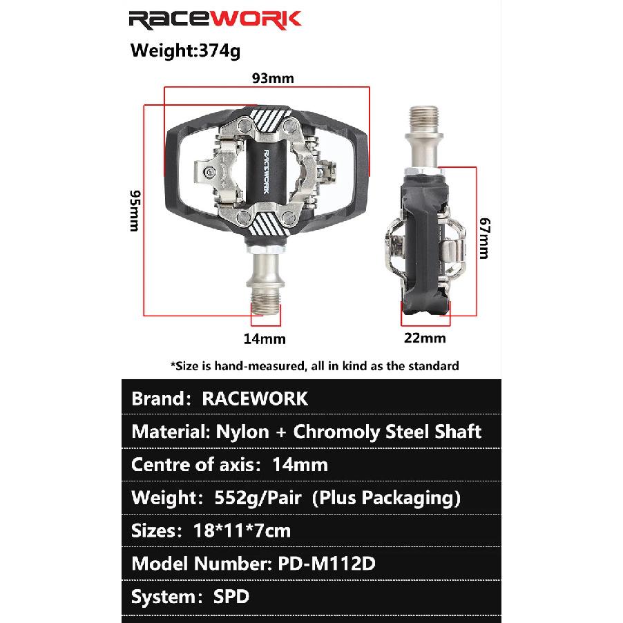 RACEWORK Велосипедный Замок Педаль для Горного Велосипеда под Систему Shimano SPD Нейлоновый Корпус + Сердечник из Хромомолибденовой Стали Двусторонний Фиксирующий Подножник