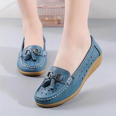 Женская повседневная обувь на танкетке, однотонные дышащие туфли с низким круглым носком, женская обувь без шнуровки