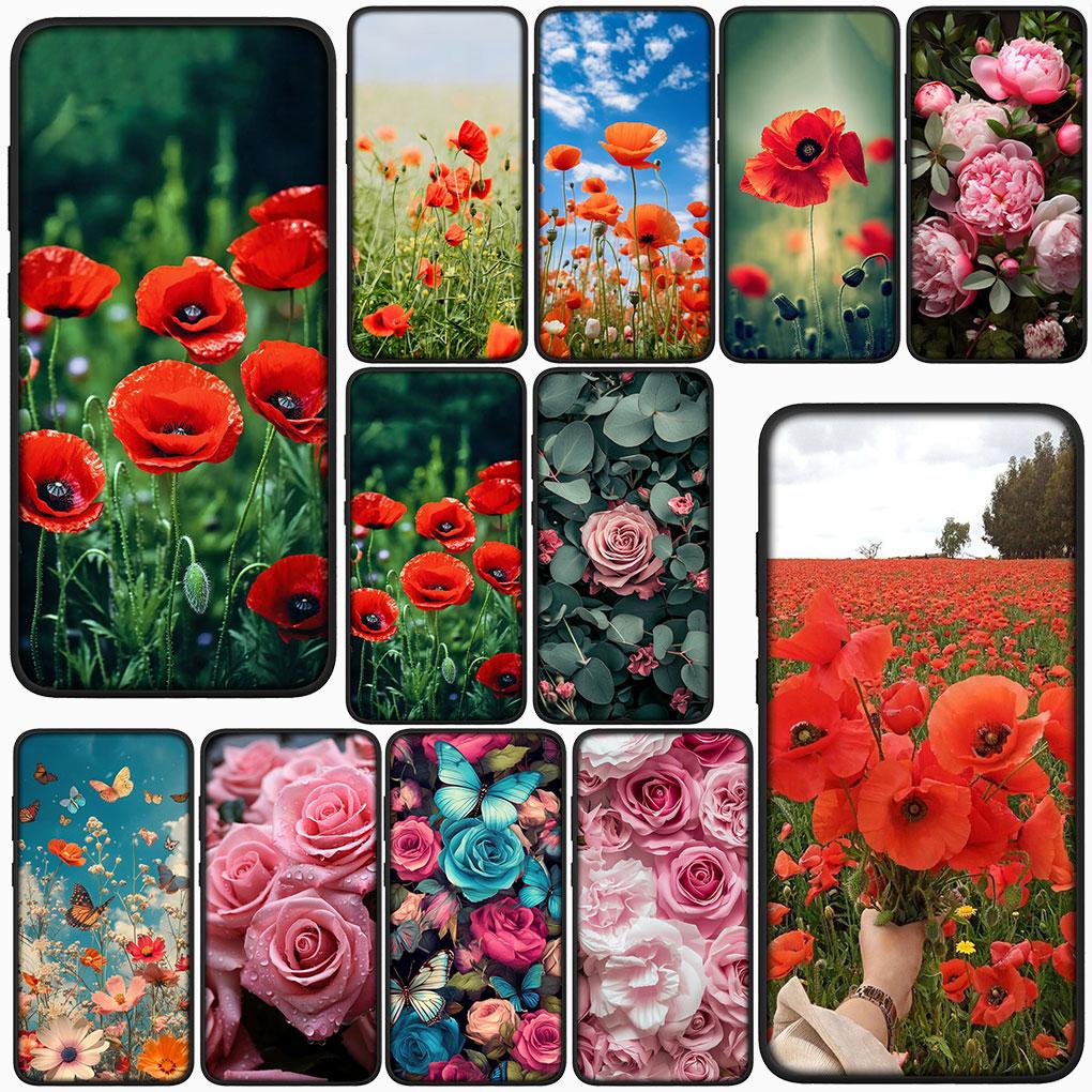 for Motorola Moto G86 G57 G67 G24 G15 G54 Power G13 G14 G34 G35 G45 G60 G53 G55 G64 G75 G72 Case Peony Rose Poppys Flower Bloom