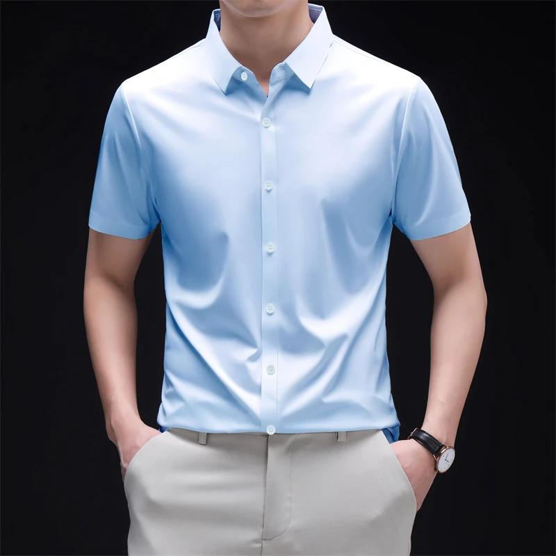 Новая мужская рубашка business casual с коротким рукавом, однотонная, устойчивая к складкам, не мнется, удобная, для любого сезона, универсальный топ