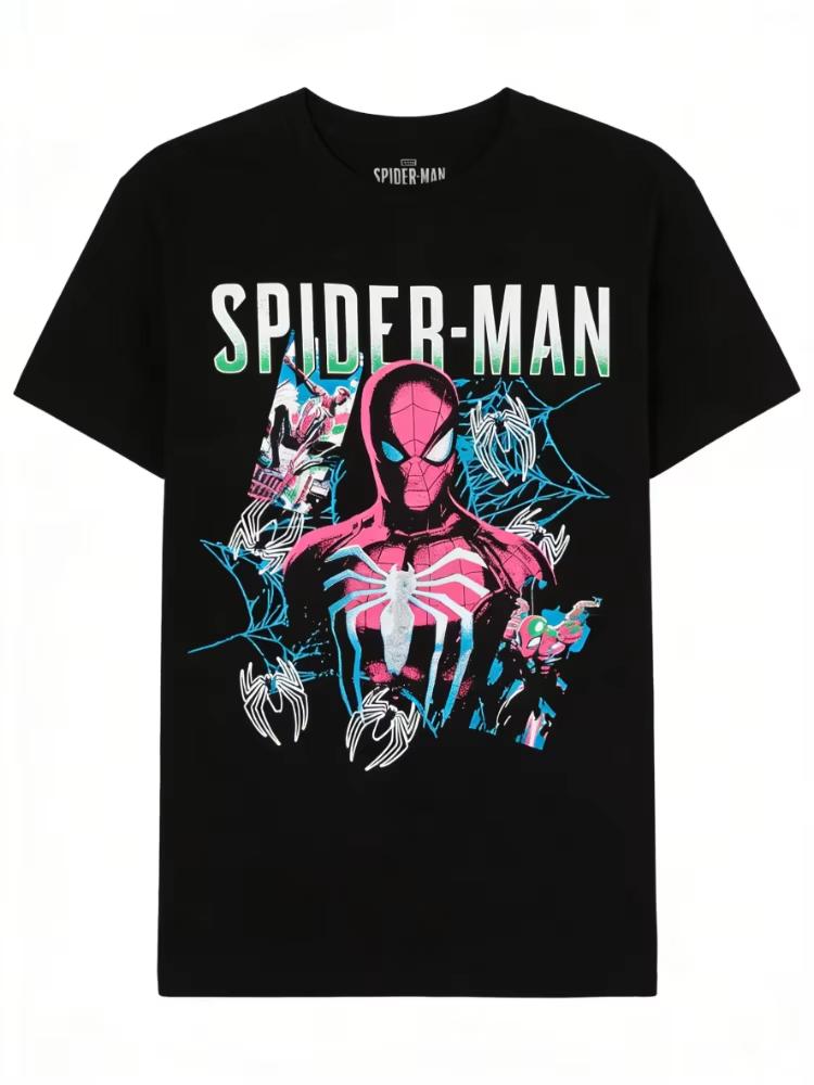 Marvel 2026 New Fashion Marvel SpiderMan Comic Graphic High Quality Mens Short Sleeve Plus Size Casual TShirts soft