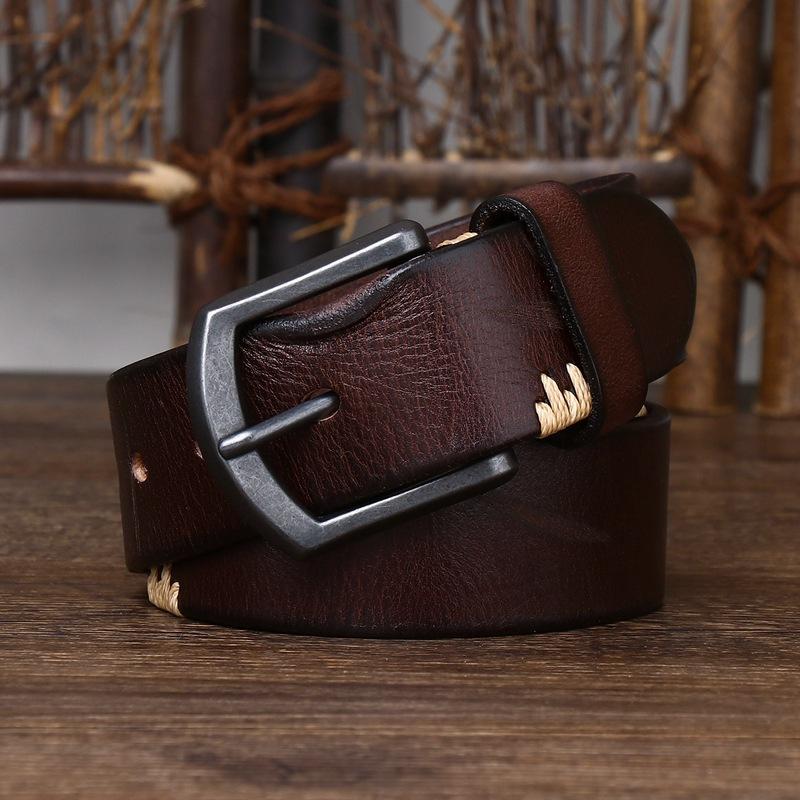 Мужской ремень ручной работы из состаренной воловьей кожи в стиле ретро с пряжкой в корейском стиле, модный джинсовый ремень