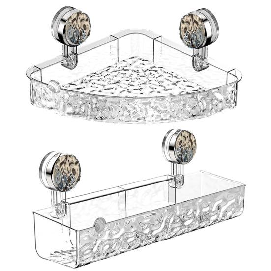 Угловая полка для хранения в ванной комнате Прозрачная треугольная форма Толстая, без проколов, противоскользящая, с сильным всасыванием