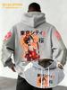 Men Hoodie Oversized Loose Fit Tokyo Anime Samurai Girl Sakura Japanese Retro Graphic Streetwear Hip‑hop Fleece Sweatshirt
