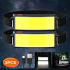 2PCS COB LED Headlight Flashlight 3 Modes Light USB Rechargeable Head Lamp Built-in Outdoor Hiking Camping Lamp