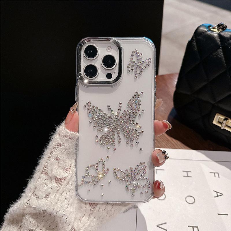 Прозрачный чехол для мобильного телефона со стразами Подходит для Iphone16Promax Любовь Яблоко 17 Звезды 14Pro Бабочка Легкая роскошь