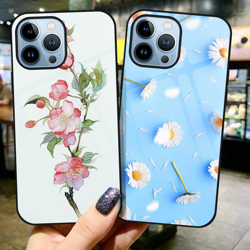 Чехол с цветочным рисунком розы для Iphone 14 13 11 12 Pro Max Mini Xs Xr X 7 8 6s Plus Se 2022, роскошный чехол из закаленного стекла Fundas
