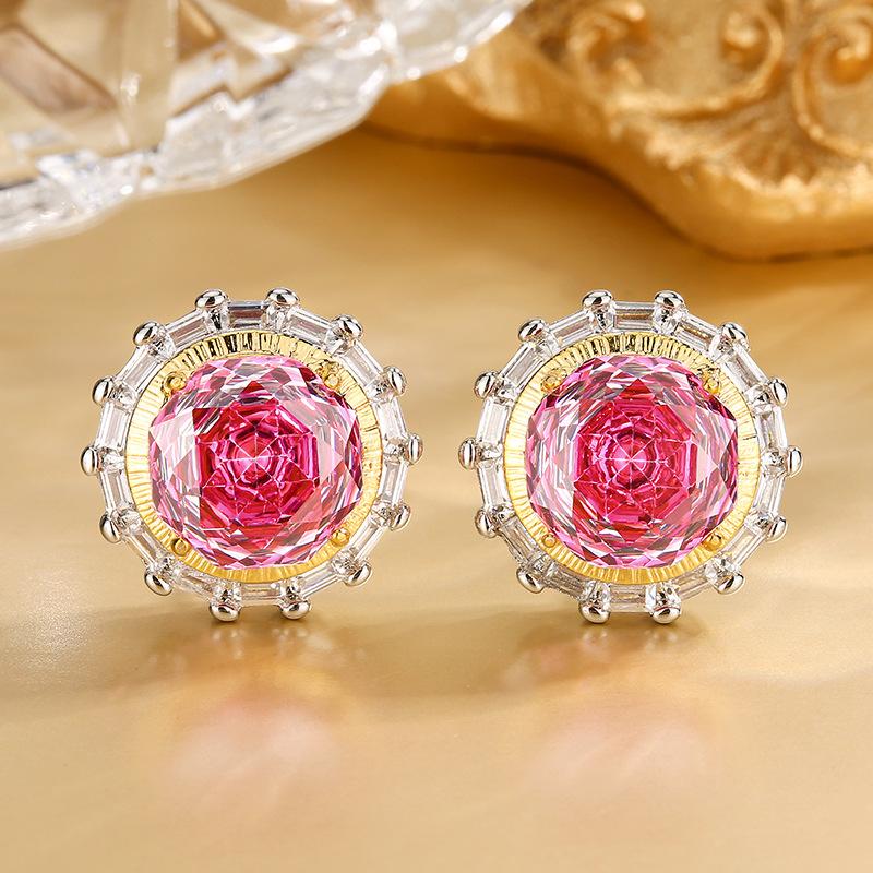Jewelry Copper Bottom Gold-Plated Millennium Cut Rose Red Temperament Light Luxury Set Main Stone 18-10M