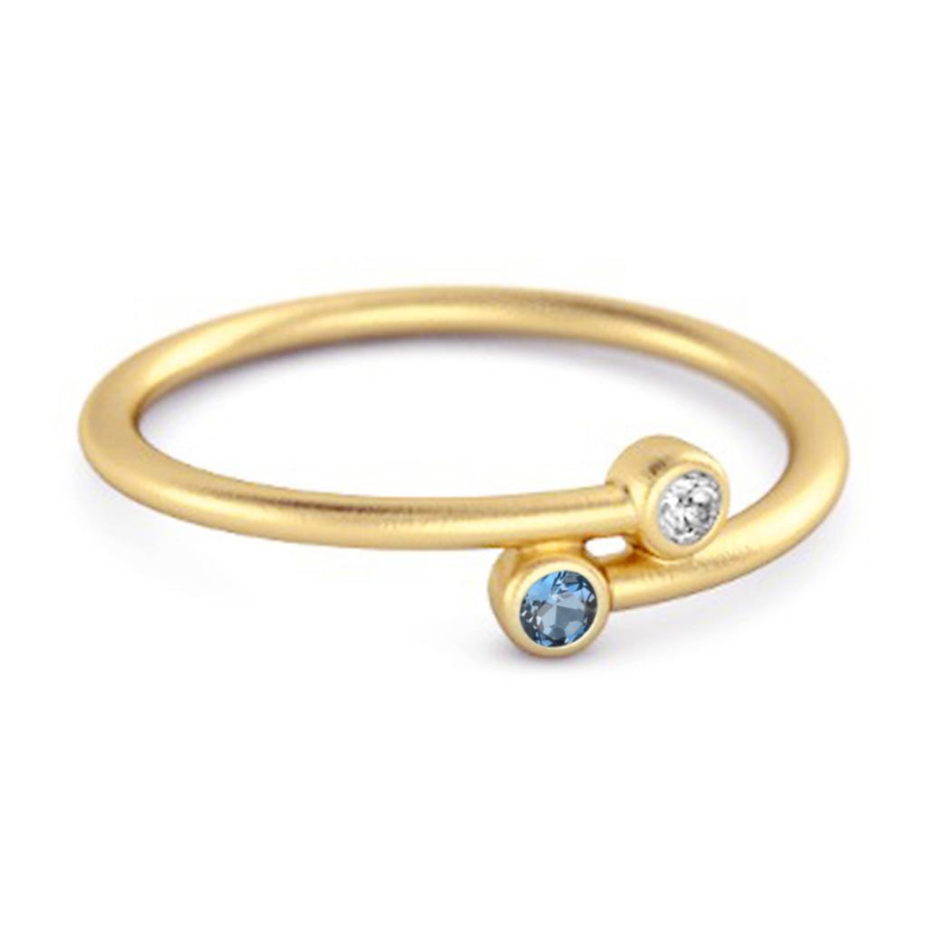 London Blue Topaz Open Bezel Two- 925Stone Ring - 925 Sterling Silver Gold Vermeil