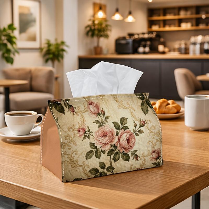 1pc Classic Victorian Rose Pink Tissue Box-Botanical Pattern Elegant,Durable Napkin Organizer for Car,Kitchen,Dining,Home Decor-Decorative Tabletop Pa