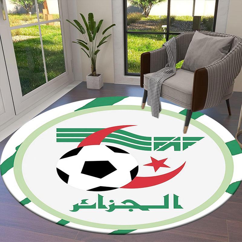 Algeria National Football Team Round Area Rug,Carpet Rug for Living Room Bedroom Sofa Playroom Decor,Non-slip Floor Mat
