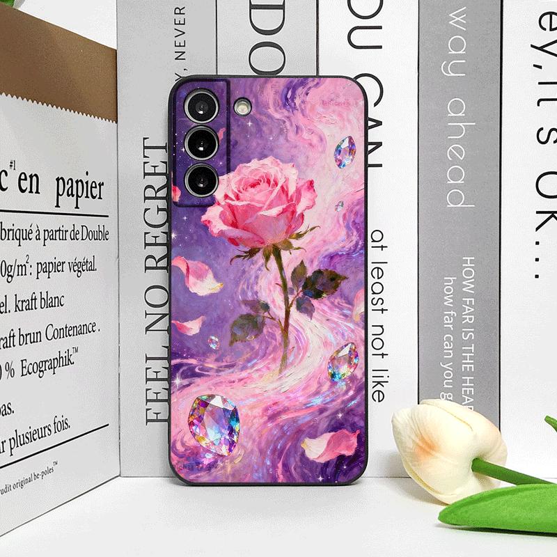 Роскошный Чехол для Телефона с Принтом Розовой Розы и Алмазов для Samsung Galaxy S26 S25 S24+ S23 Ultra S22 Plus S21 FE S20 Мягкий Чехол
