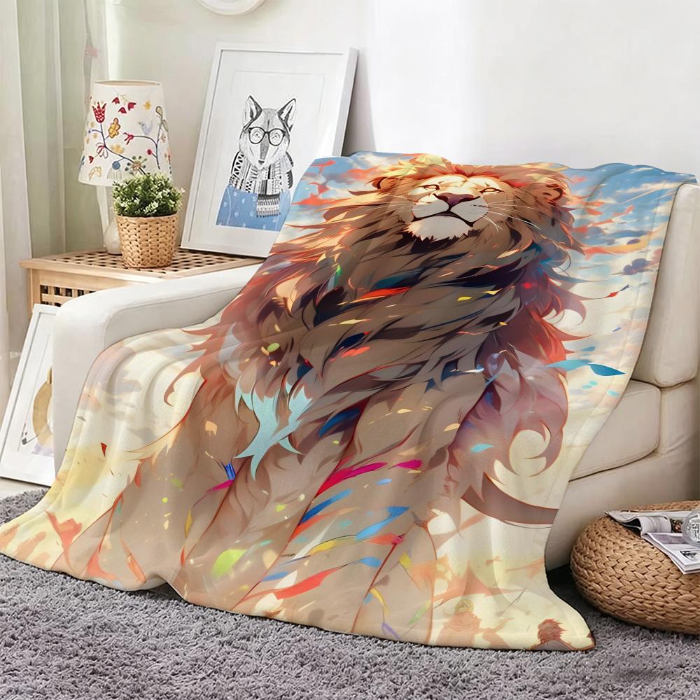 Fantasy animal Majestic Lion Throw Lightweight 240g Flannel Blanket Soft Skin-friendly for Summer Cooling