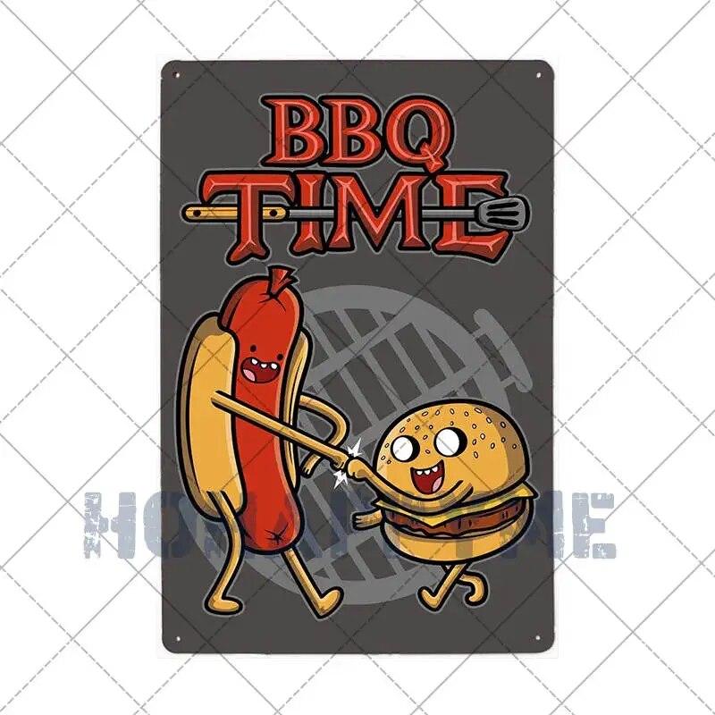 Barbecue Food Hot Dog BBQ Signs Retro Metal Plaque Cafe Bar Pub Signboard Wall Decorative Posters Plate Home Decor 20X30CM