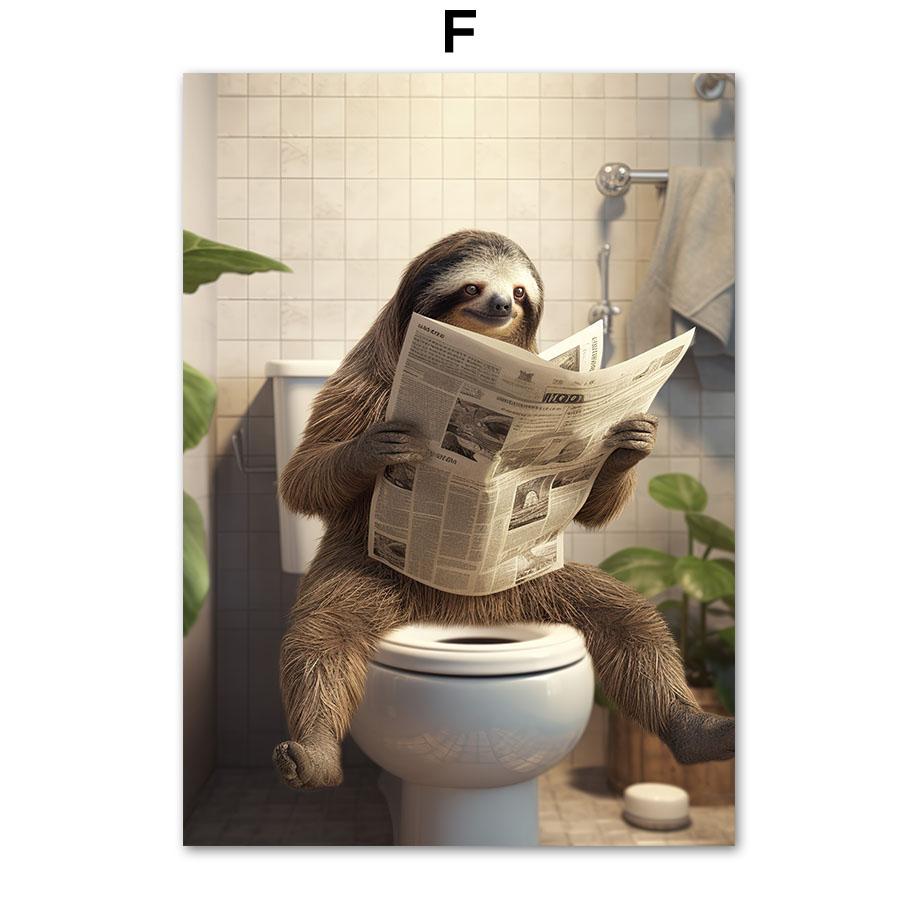 Забавный юмор для ванной комнаты, Настенный декор, Лев, Леопард, Тигр, сидящий на унитазе и читающий газету, постер, художественный принт, холст, живопись
