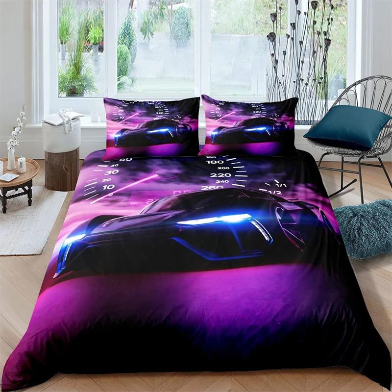Race Car King Queen Duvet Cover Cool Speed Racing Bedding Set Teens Men Black Sport Car Quilt Cover Polyester Comforter Cover