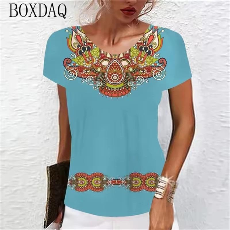 Vintage Classic Women T-Shirts Short Sleeve O-Neck Floral Graphic Female T Shirt Summer 3d Print Flower Casual Tops Big Size 6XL