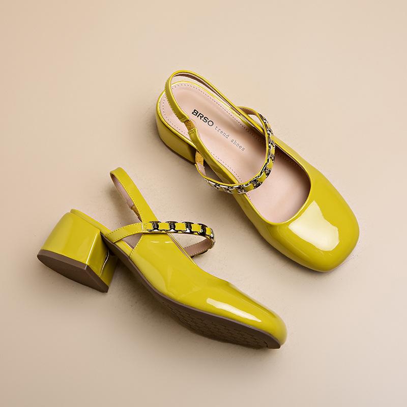 Женские летние туфли Мэри Джейн 2025 Новая мода Толстый каблук Задний ремешок Босоножки на высоком каблуке Женские туфли-лодочки для вечеринки