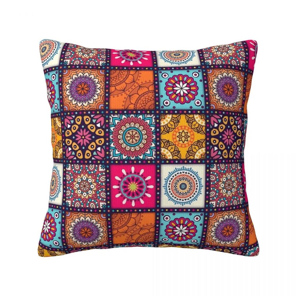bohemian Large Pillowcase Ethnic Style Bedroom Zipper  Spring Square Cover  S
