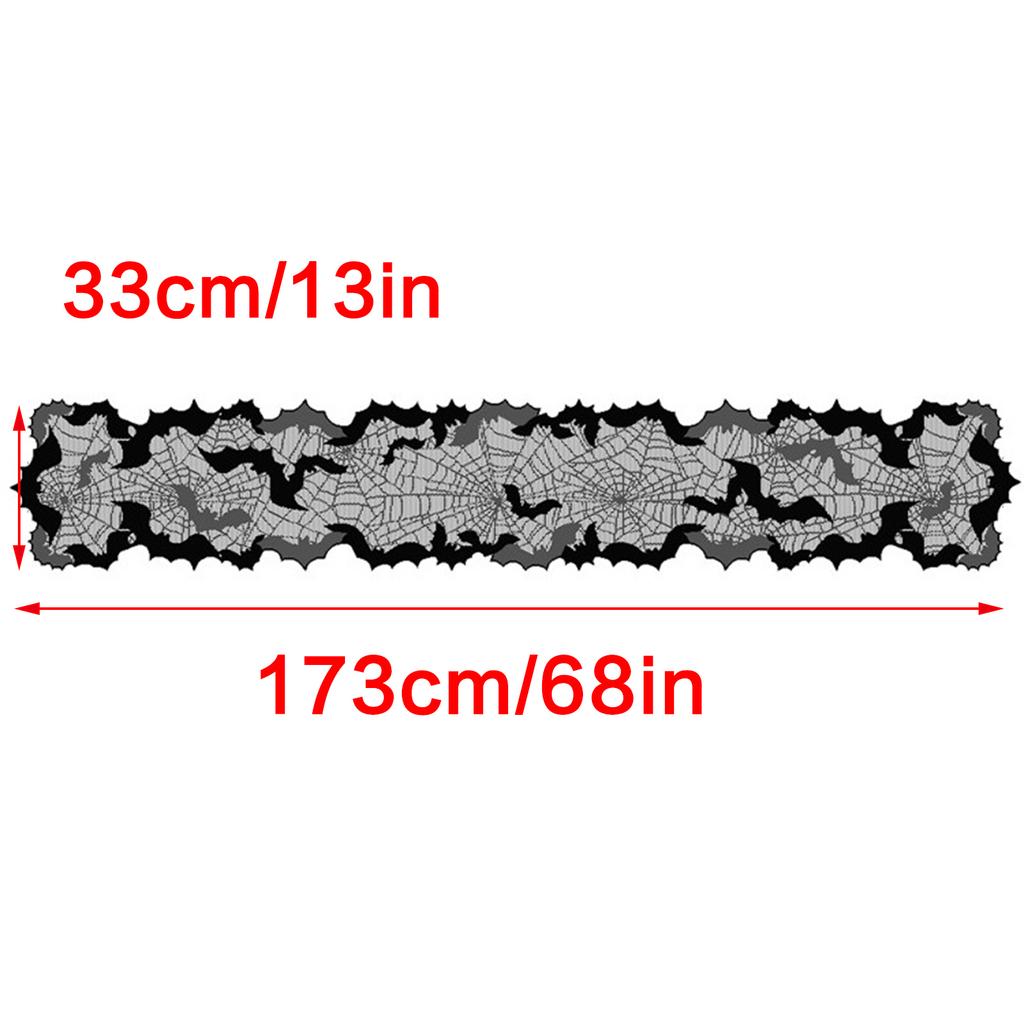 Halloween Table Runner 13x68inch Black Polyester Waterproof Decoration with Spider Web and Bat Design for Dinner Party